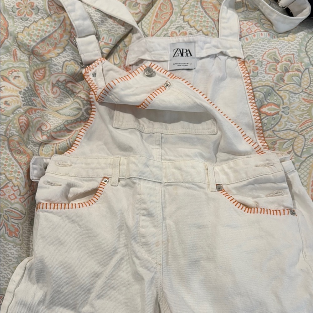 Zara Cream Overalls with Orange Stitching